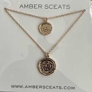 Amber Sceats Layered Gold Tone Embossed Pendant Necklace Refined Minimalist